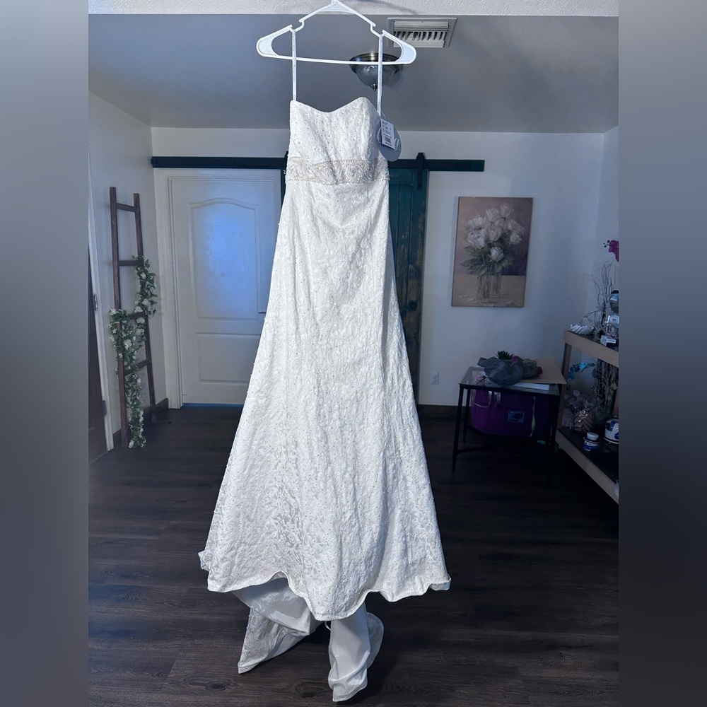 Strapless sequin ivory wedding dress NWT train tail mermaid style size 8 - Picture 4 of 17